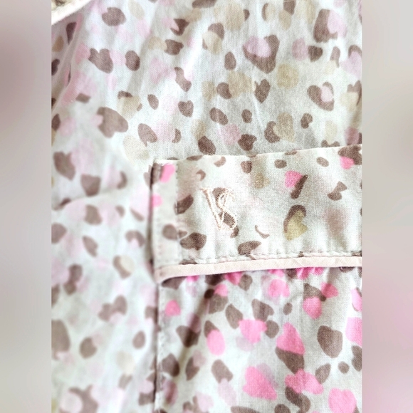 Victoria's Secret Pajama Button Up Top Leopard Cheetah Print Ivory Pink & Beige - Picture 10 of 11